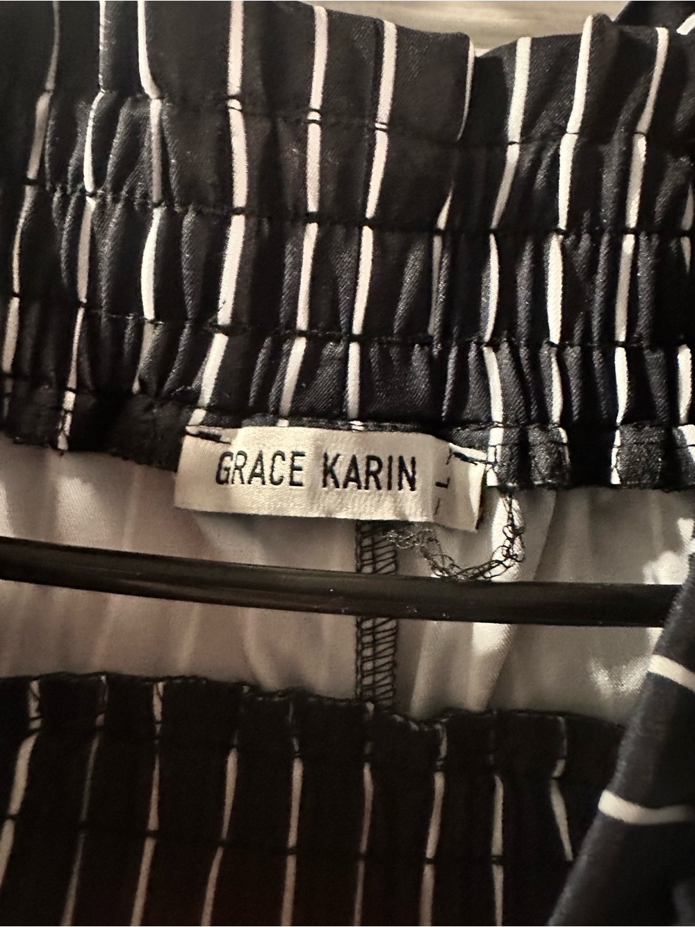 Grace Karin Black and White Pinstripe Paperbag Waist Pants - Picture 3 of 3